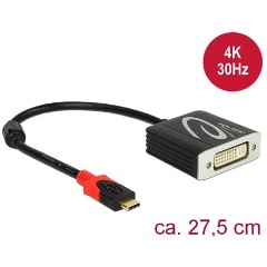 Delock USB-C -> DVI-I M/F adapter 0.28m fekete (DP Alt Mode)