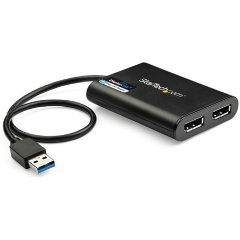 StarTech USB-A 3.0 -> 2db DisplayPort 1.2 M/F adapter 0.3m fekete