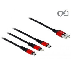 Delock USB-A 2.0 -> Lightning USB-C USB-B 2.0 micro M/F töltőkábel 0.3m fekete