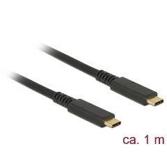 Delock USB-C 3.2 Gen2 -> USB-C 3.2 Gen2 M/M adatkábel 1m fekete PD 3A E-Marker coaxial