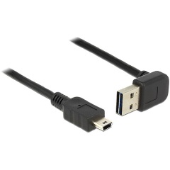 Delock Easy-USB A -> USB-B 2.0 mini M/M adatkábel 1m fekete 90°/egyenes