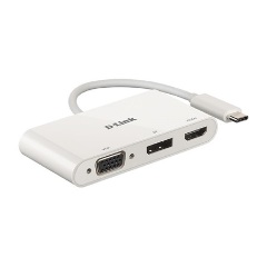 D-Link 3-in-1 USB-C / Thunderbolt -> 1db HDMI 1.4 1db DisplayPort 1.2 1db VGA M/F aktív adapter 0.15m fehér