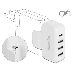 Delock USB-C -> USB-C 3db USB-A 2.0 M/F tápadapter fehér QC 3.0, PD 3.0, BC 1.2