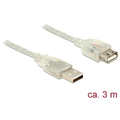 Delock USB-A 2.0 - USB-A 2.0 M/F adatkábel hosszabbító 3m átlátszó