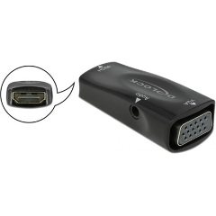 Delock HDMI -> VGA Jack stereo 3,5mm F/F adapter fekete