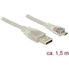 Delock USB-A 2.0 -> USB-B 2.0 micro M/M adatkábel 1.5m átlátszó