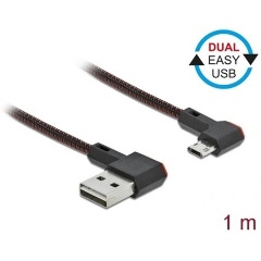 Delock EASY-USB 2.0 kábel A-típusú csatlakozódugó - EASY-USB Micro-B típusú csatlakozódugó, ívelt ba