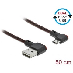 Delock EASY-USB 2.0 kábel A-típusú csatlakozódugó - EASY-USB Micro-B típusú csatlakozódugó, ívelt ba