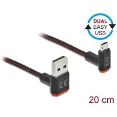 Delock EASY-USB 2.0 kábel A-típusú csatlakozódugó - EASY-USB Micro-B típusú csatlakozódugó, ívelt fe