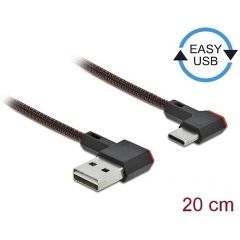 Delock Easy-USB A -> USB-C M/M adatkábel 0.2m fekete 90°/90° bal/jobb