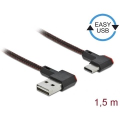 Delock Easy-USB A -> USB-C M/M adatkábel 1.5m fekete 90°/90° bal/jobb