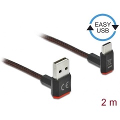 Delock Easy-USB A -> USB-C M/M adatkábel 2m fekete 90°/90° fel/le Delock Easy-USB A -> USB-C M/M adatkábel 2m fekete 90°/90° fel/le