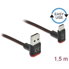 Delock Easy-USB A -> USB-C M/M adatkábel 1.5m fekete 90°/90° fel/le