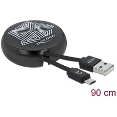 Delock USB-A 2.0 -> USB-B 2.0 micro M/M adatkábel 0.46m fekete visszahúzható