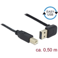 Delock Easy-USB A -> USB-B 2.0 M/M adatkábel 0.5m fekete 90°/egyenes