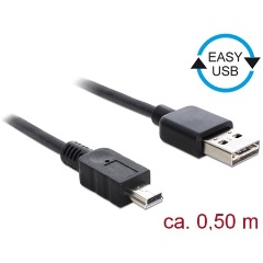 Delock Easy-USB A -> USB-B 2.0 mini M/M adatkábel 0.5m fekete