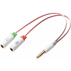 Sandberg Jack stereo 3,5mm (4pin) -> 2db Jack stereo 3,5mm M/F adapter 0.15m fehér