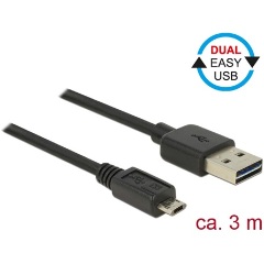 Delock Easy-USB A -> EasyUSB micro-B M/M adatkábel 3m fekete