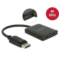 Delock DisplayPort 1.4 USB-B 2.0 micro -> 2db HDMI 2.0 M/F splitter 0.2m fekete MST