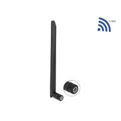 Delock WLAN 802.11 ac/ax/a antenna RP-SMA apa 5 dBi 20 cm hosszú kétirányú billenő csatlakozással ha
