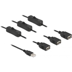 Delock USB-A 2.0 -> 3db USB-A 2.0 M/F tápkábel 1m fekete kapcsolóval