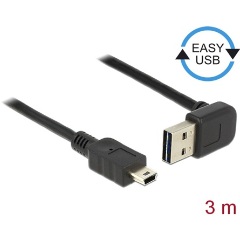 Delock Easy-USB A -> USB-B 2.0 mini M/M adatkábel 3m fekete 90°/egyenes