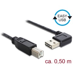 Delock Easy-USB A -> USB-B 2.0 M/M adatkábel 0.5m fekete 90°/egyenes