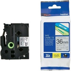 Brother TZEM961 12mm laminált - metálos ezüst alapon fekete szalag festékszalag fekete