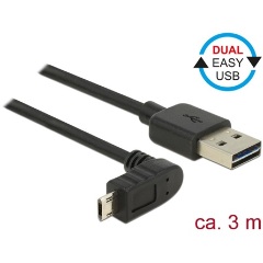 Delock Easy-USB A -> EasyUSB micro-B M/M adatkábel 3m fekete egyenes/90°