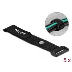 Delock Befűzős kábelkötegelő tépőzárral és szorító karikával hossza 190 mm, szélessége 25 mm, 5 db.