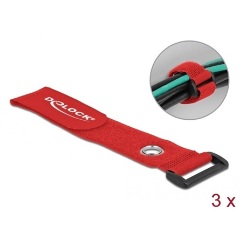 Delock Befűzős kábelkötegelő tépőzárral és szorító karikával hossza 280 mm, szélessége 38 mm, 3 db.
