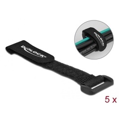 Delock Befűzős kábelkötegelő tépőzárral hossza 150 mm, szélessége 20 mm, 5 db. Fekete
