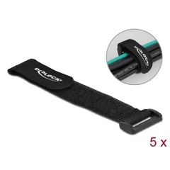 Delock Befűzős kábelkötegelő tépőzárral hossza 190 mm, szélessége 25 mm, 5 db. Fekete