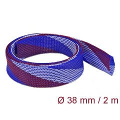 Delock Fonott kábelharisnya nyújtható 2 m x 38 mm kék-piros-fehér