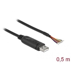 Delock USB-A 2.0 -> 9db Serial RS-232 nyitott vezeték M/M adatkábel 0.5m fekete