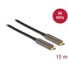 Delock USB-C -> USB-C M/M aktív video kábel 15m fekete optikai, 4K 60Hz