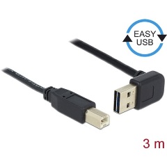 Delock Easy-USB A -> USB-B 2.0 M/M adatkábel 3m fekete 90°/egyenes