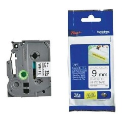 Brother TZeS221 9mm fehér alapon fekete erős tapadású laminált szalag festékszalag fekete-fehér