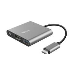 Trust Dalyx 3-in-1 USB-C 3.2 Gen2 -> 1db HDMI 1.4 1db USB-C PD 1db USB-A 3.0 M/F adapter ezüst