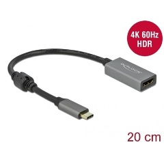 Delock USB-C / Thunderbolt -> HDMI 2.0 M/F aktív adapter 0.2m szürke-fekete DP Alt Mode