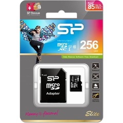 Silicon Power 256GB Elite (+adapter) Class 10 UHS-1 vízálló ütésálló microSDXC memóriakártya BOX fekete