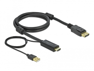 Delock HDMI 1.4 USB A power -> Displayport M/M video kábel 1m fekete Delock HDMI 1.4 USB A power -> Displayport M/M video kábel 1m fekete