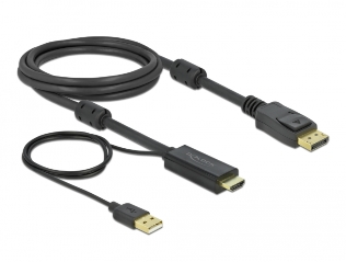 Delock HDMI 1.4 USB A power -> Displayport M/M video kábel 2m fekete