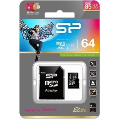 Silicon Power 64GB Elite (+adapter) Class 10 UHS-1 vízálló ütésálló microSDXC memóriakártya BOX fekete