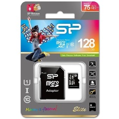 Silicon Power 128GB Elite (+adapter) Class 10 UHS-1 vízálló ütésálló microSDXC memóriakártya BOX fekete