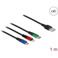 Delock 87277 USB-A 2.0 -> Lightning USB-C USB-B 2.0 micro M/M töltőkábel 1m fekete