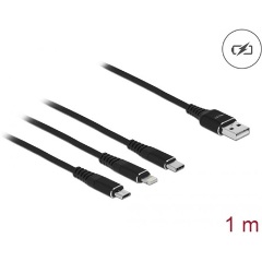 Delock USB-A 2.0 -> Lightning USB-C USB-B 2.0 micro M/M töltőkábel 1m fekete