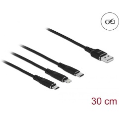 Delock 87152 USB-A 2.0 -> Lightning USB-C USB-B 2.0 micro M/M töltőkábel 0.3m fekete