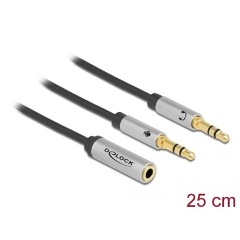 Delock 2db Jack stereo 3,5mm (3pin) -> Jack stereo 3,5mm (4pin) M/F adapter 0.25m fekete