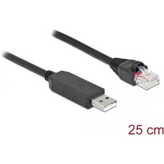 Delock 64158 USB-A 2.0 -> Serial RS-232 RJ45 M/M adatkábel 0.25m fekete FTDI chipset